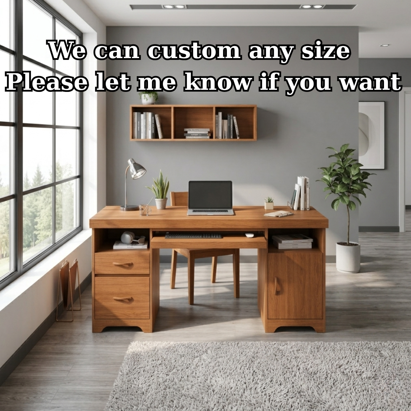 Solid Wood Writing Desk with Storage – Modern Home Office Desk with Drawers and Shelves