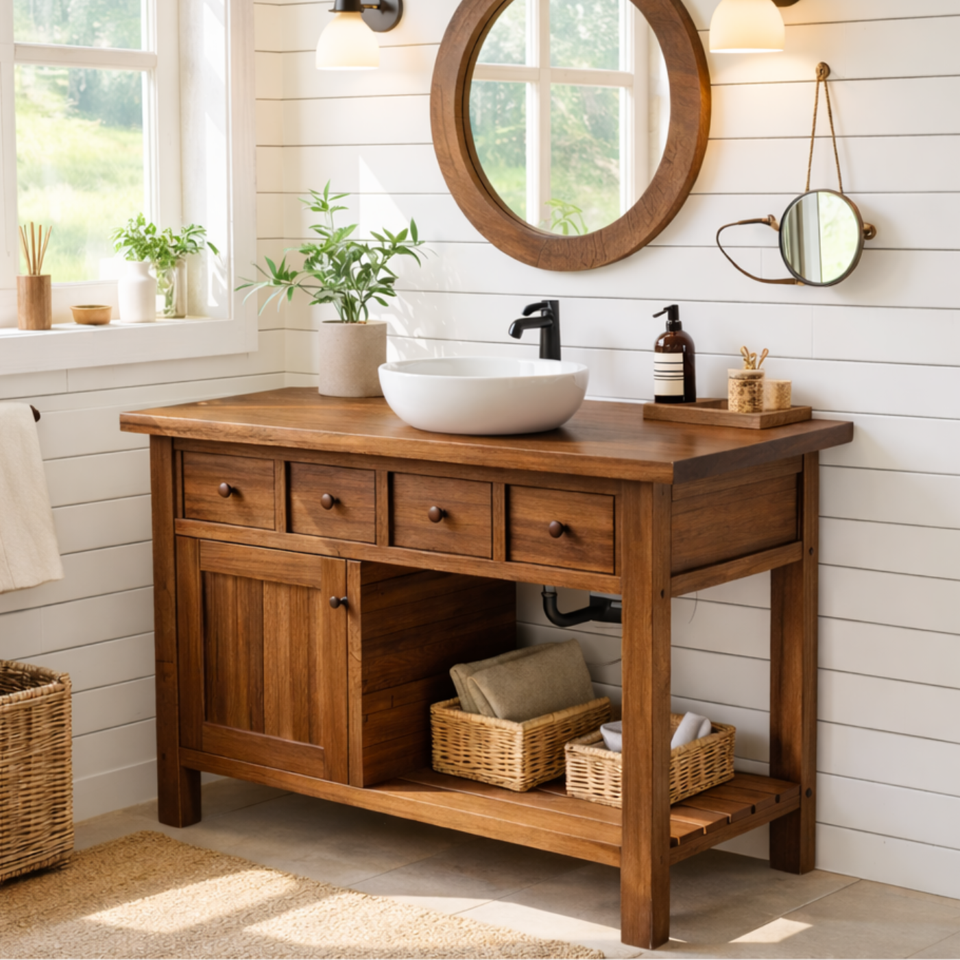 Solid Walnut Bathroom Vanity with Storage for Bathroom Organization