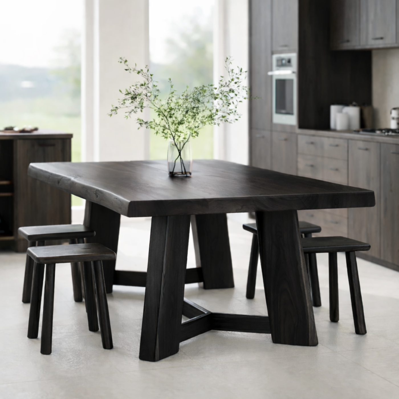 Organic Solid Wood Dining Table with Sculptural Base Modern Kitchen Table