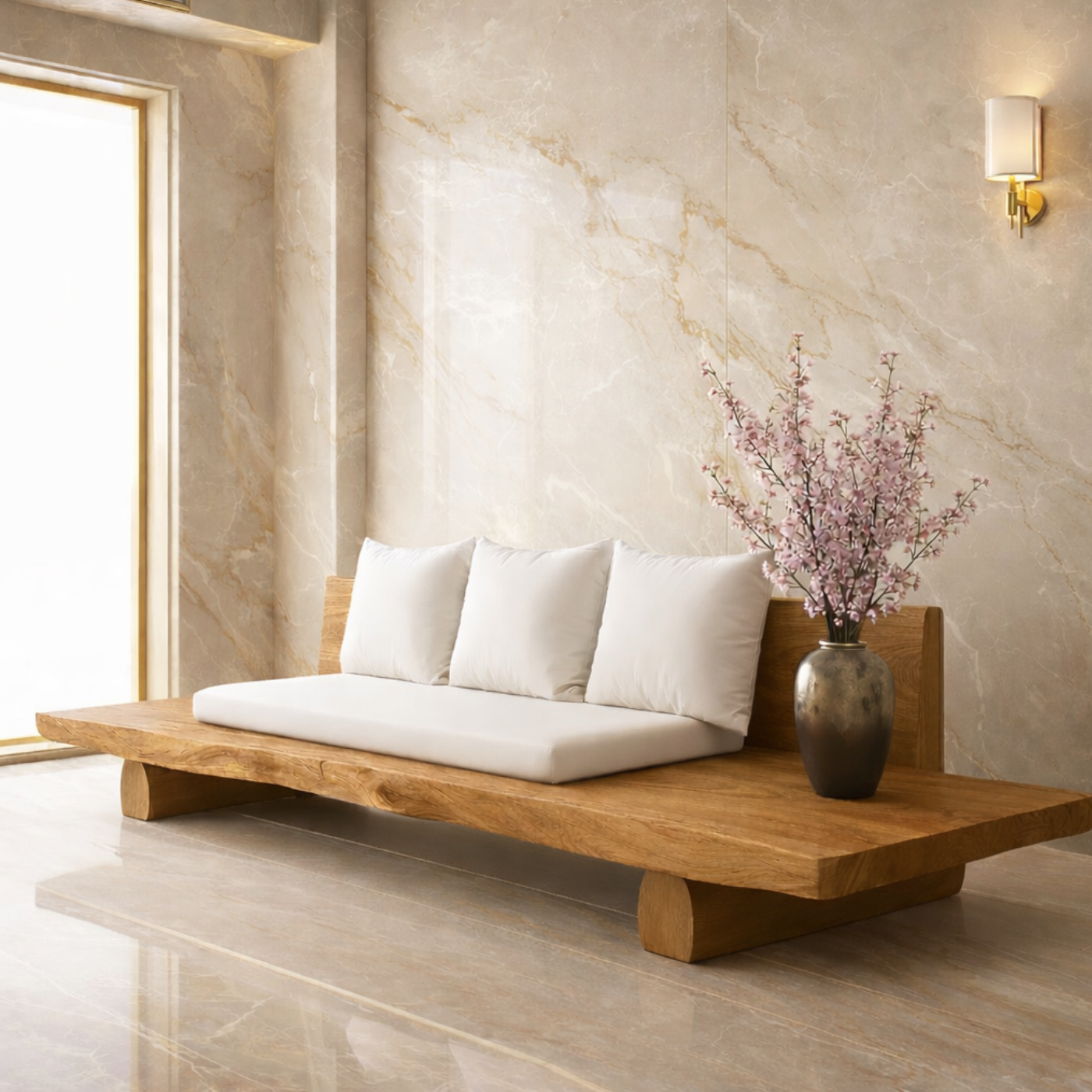 Handcrafted Solid Wood Platform Sofa Contemporary Style