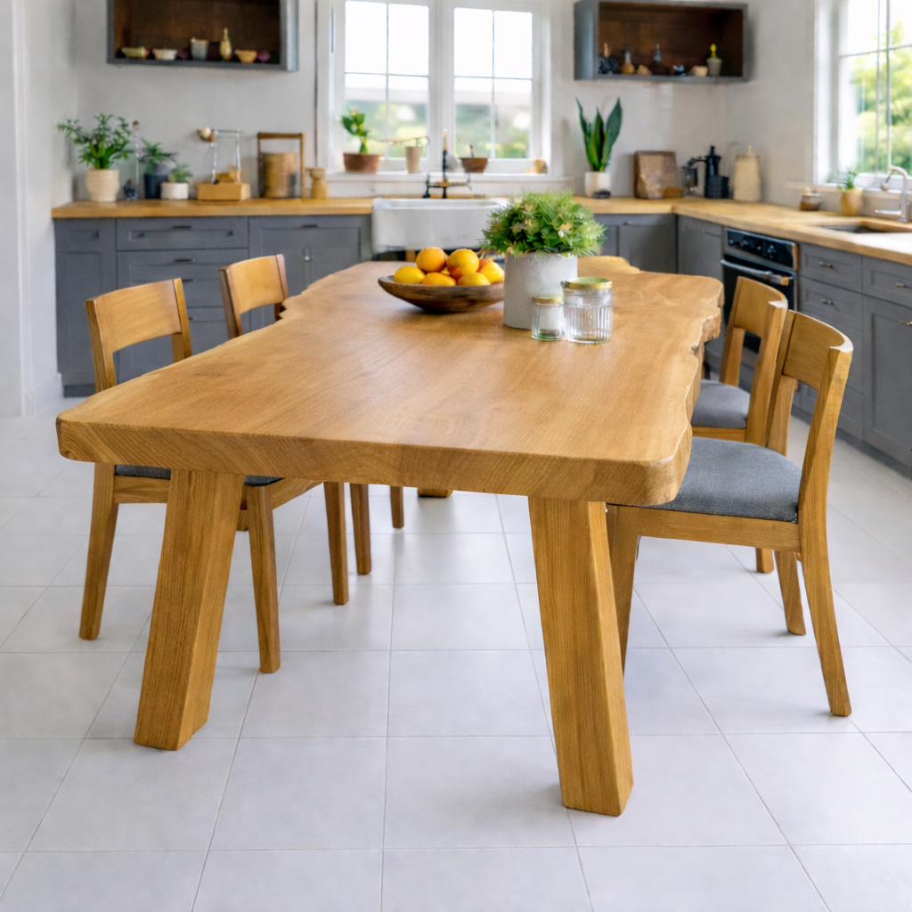 Handcrafted Solid Wood Dining Table with Natural Wood Top Rustic Kitchen Table