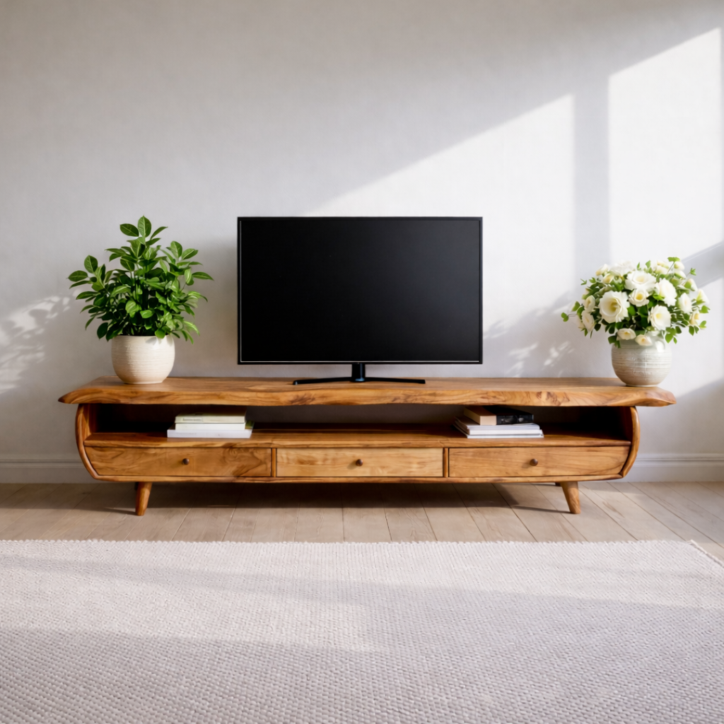 Solid Wood TV Stand for Living Room with Storage Drawers