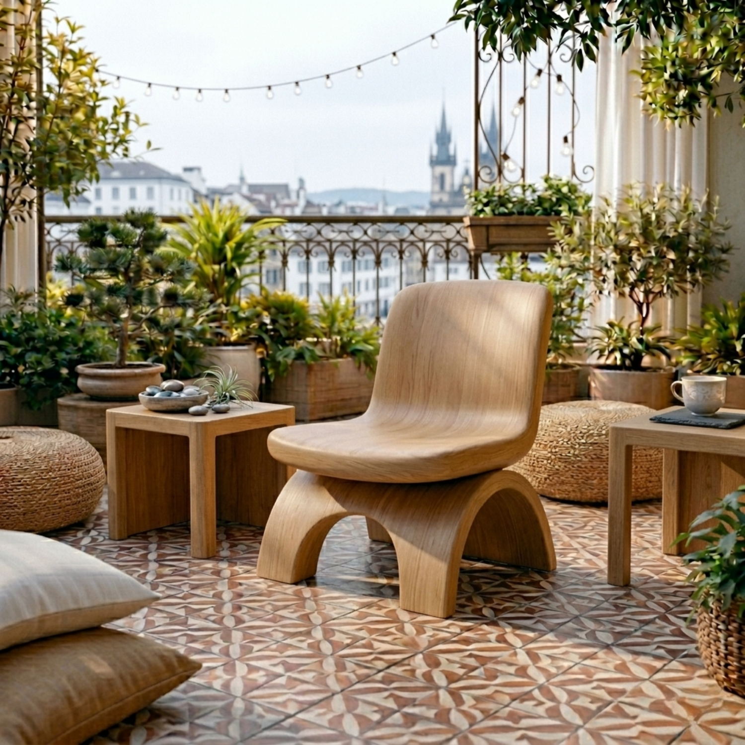 Handcrafted Solid Wood Lounge Chair Curved Base Low Seat Modern Sculptural Design