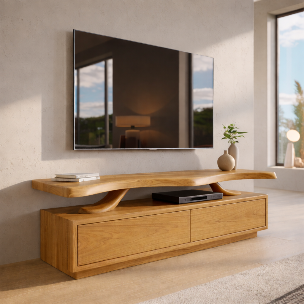 Live Edge Walnut Wood TV Stand with Drawers – Rustic Style Media Console