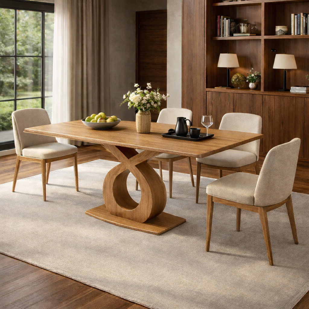 Modern Solid Wood Dining Table with Artistic Base
