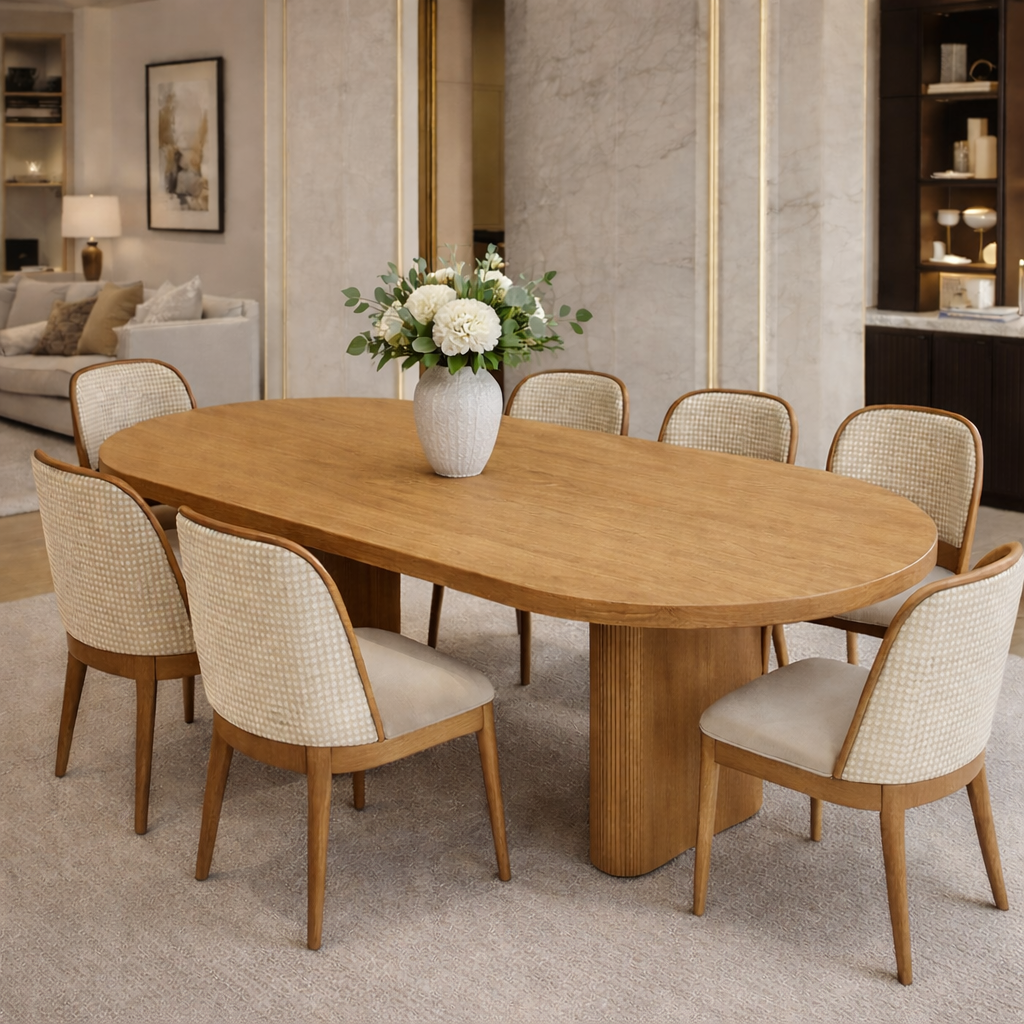 Luxury Solid Wood Oval Dining Table with Pedestal Base