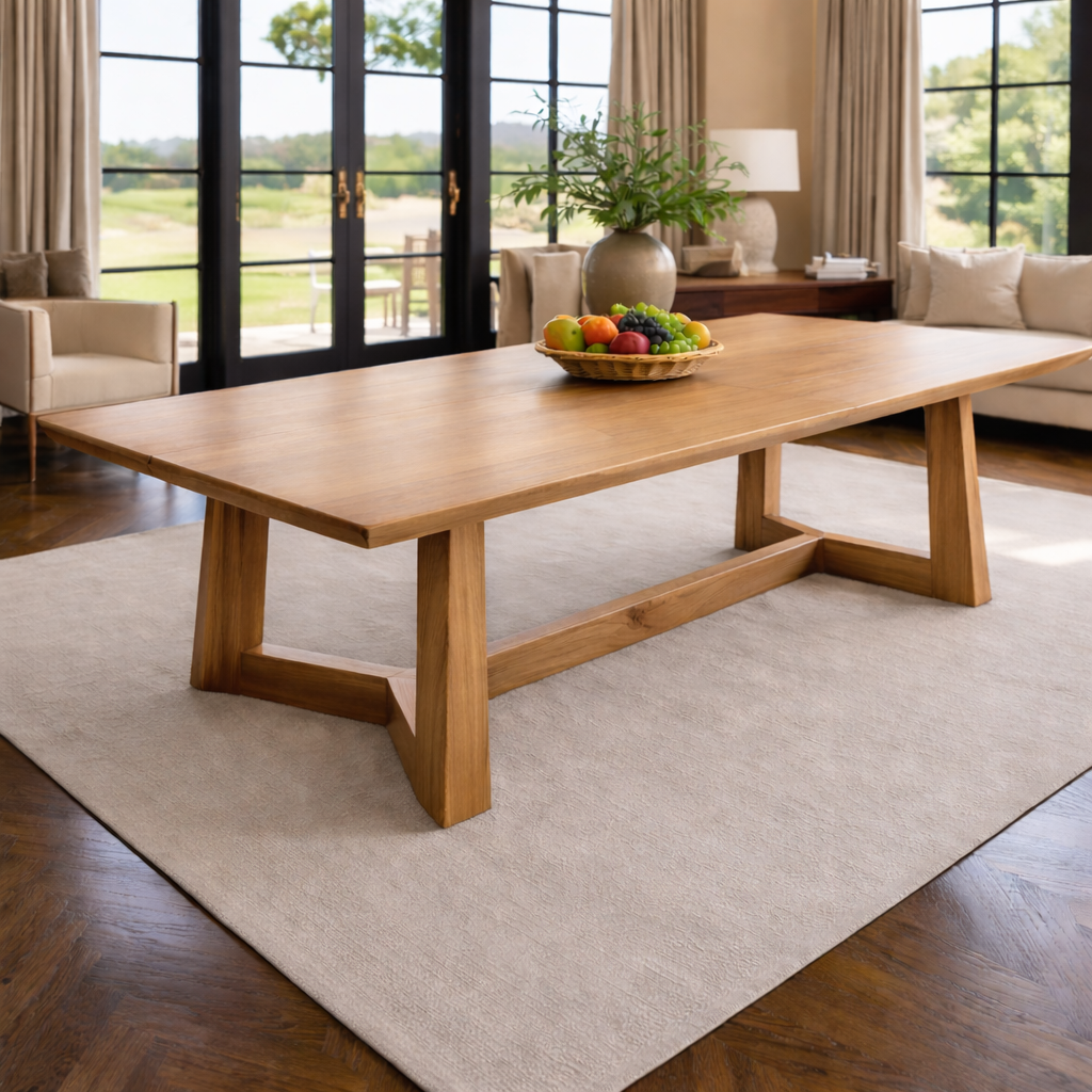 Solid Wood Dining Table Trestle Base Modern Style