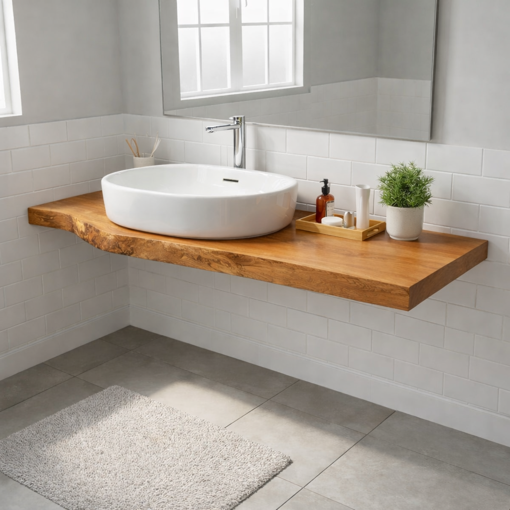 Floating Live Edge Walnut Bathroom Vanity Top for Morden Bathrooms