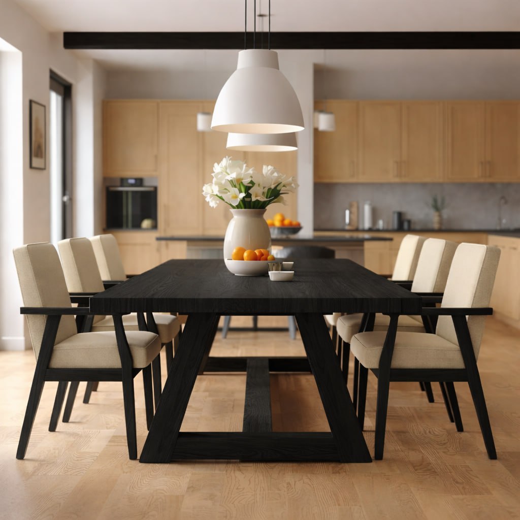 Handcrafted Solid Oak Scandinavian Dining Table, Minimal Modern Kitchen Table