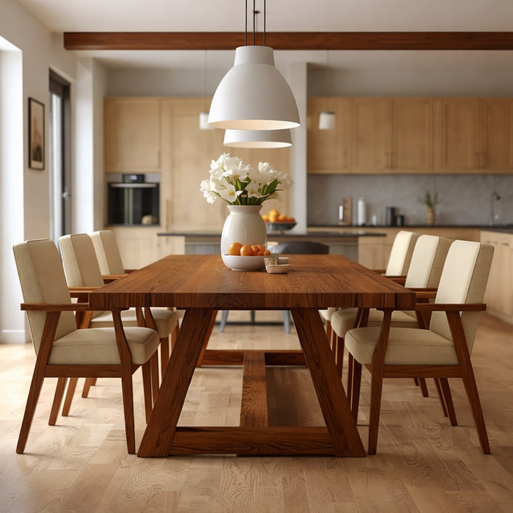 Handcrafted Solid Oak Scandinavian Dining Table, Minimal Modern Kitchen Table