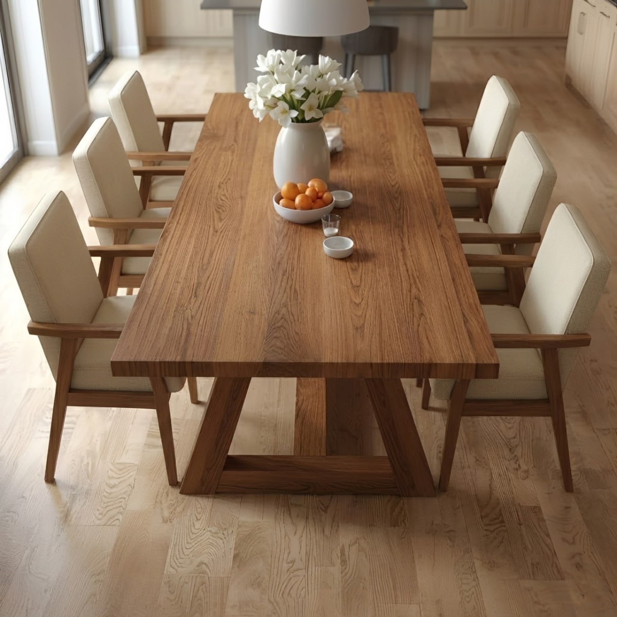 Handcrafted Solid Oak Scandinavian Dining Table, Minimal Modern Kitchen Table