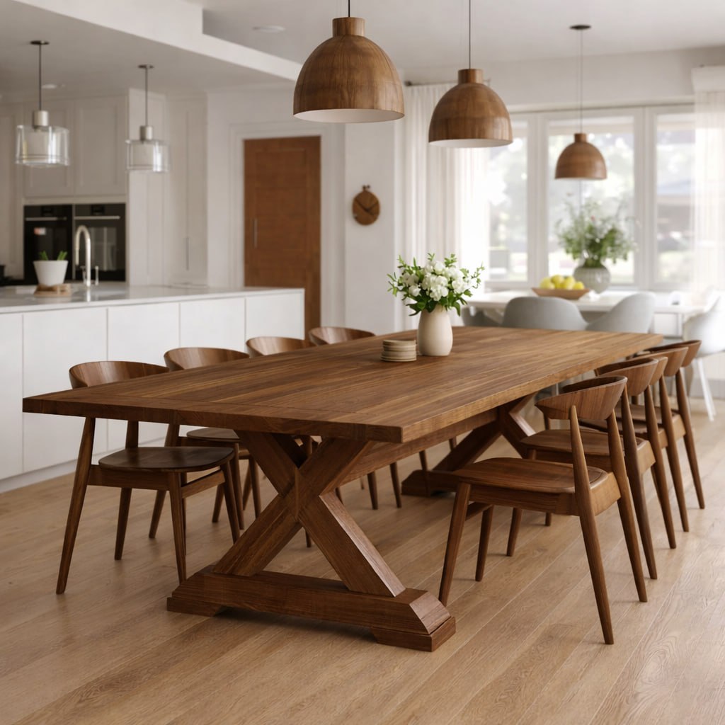 Handcrafted Solid Oak X Leg Dining Table Scandinavian Farmhouse Kitchen Table