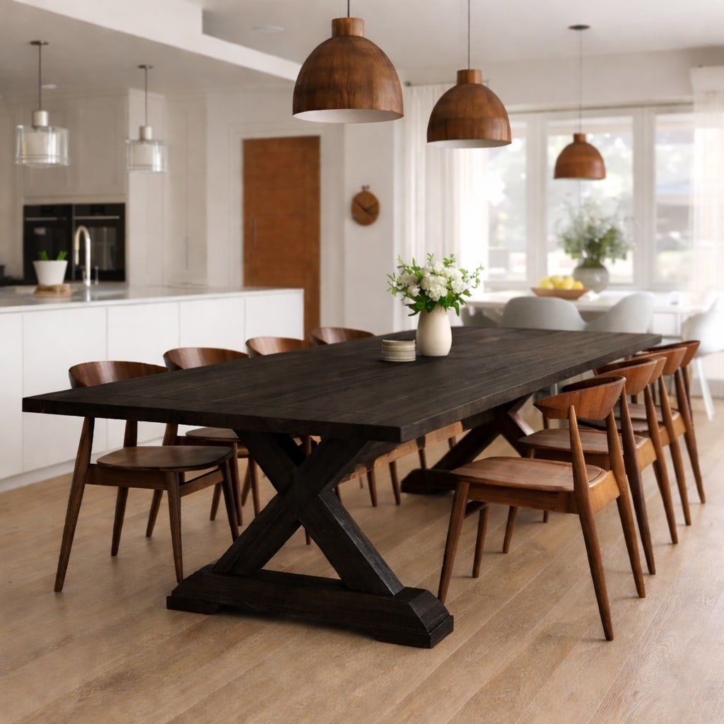 Handcrafted Solid Oak X Leg Dining Table Scandinavian Farmhouse Kitchen Table