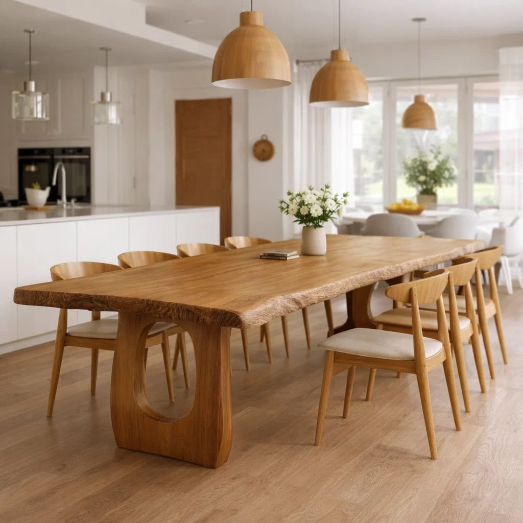 Handcrafted Live Edge Solid Oak Dining Table Modern Scandinavian Kitchen Table