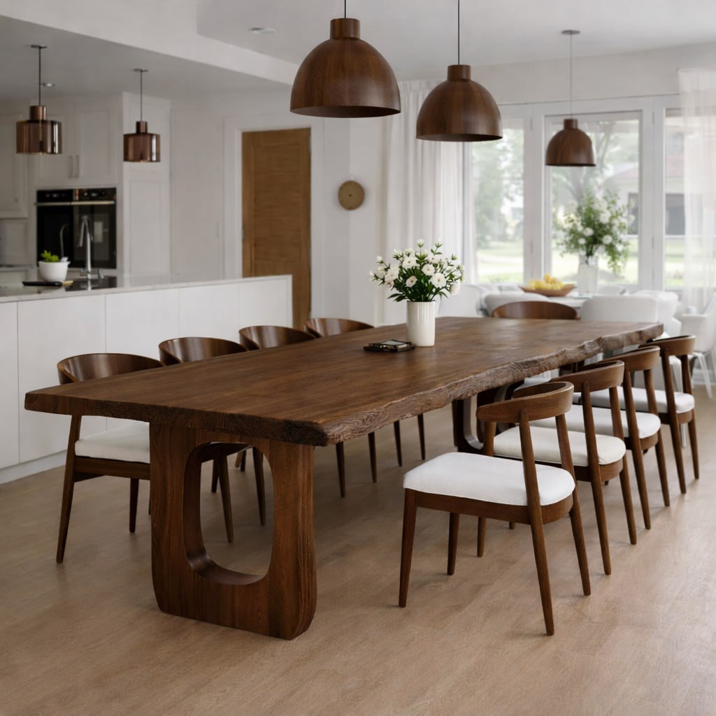 Handcrafted Live Edge Solid Oak Dining Table Modern Scandinavian Kitchen Table