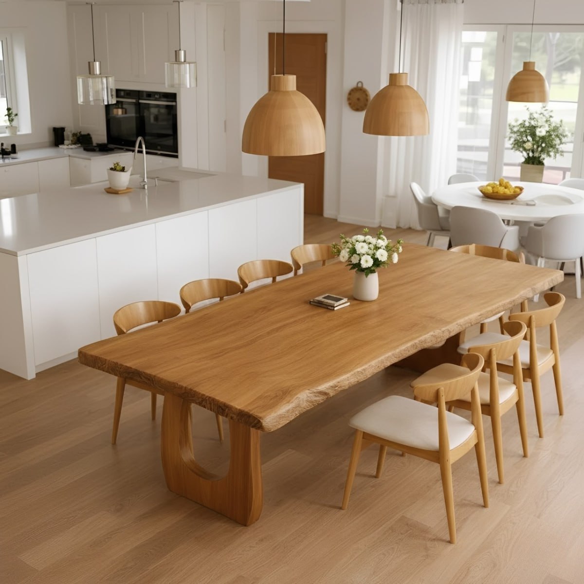 Handcrafted Live Edge Solid Oak Dining Table Modern Scandinavian Kitchen Table