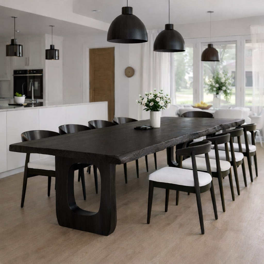 Handcrafted Live Edge Solid Oak Dining Table Modern Scandinavian Kitchen Table