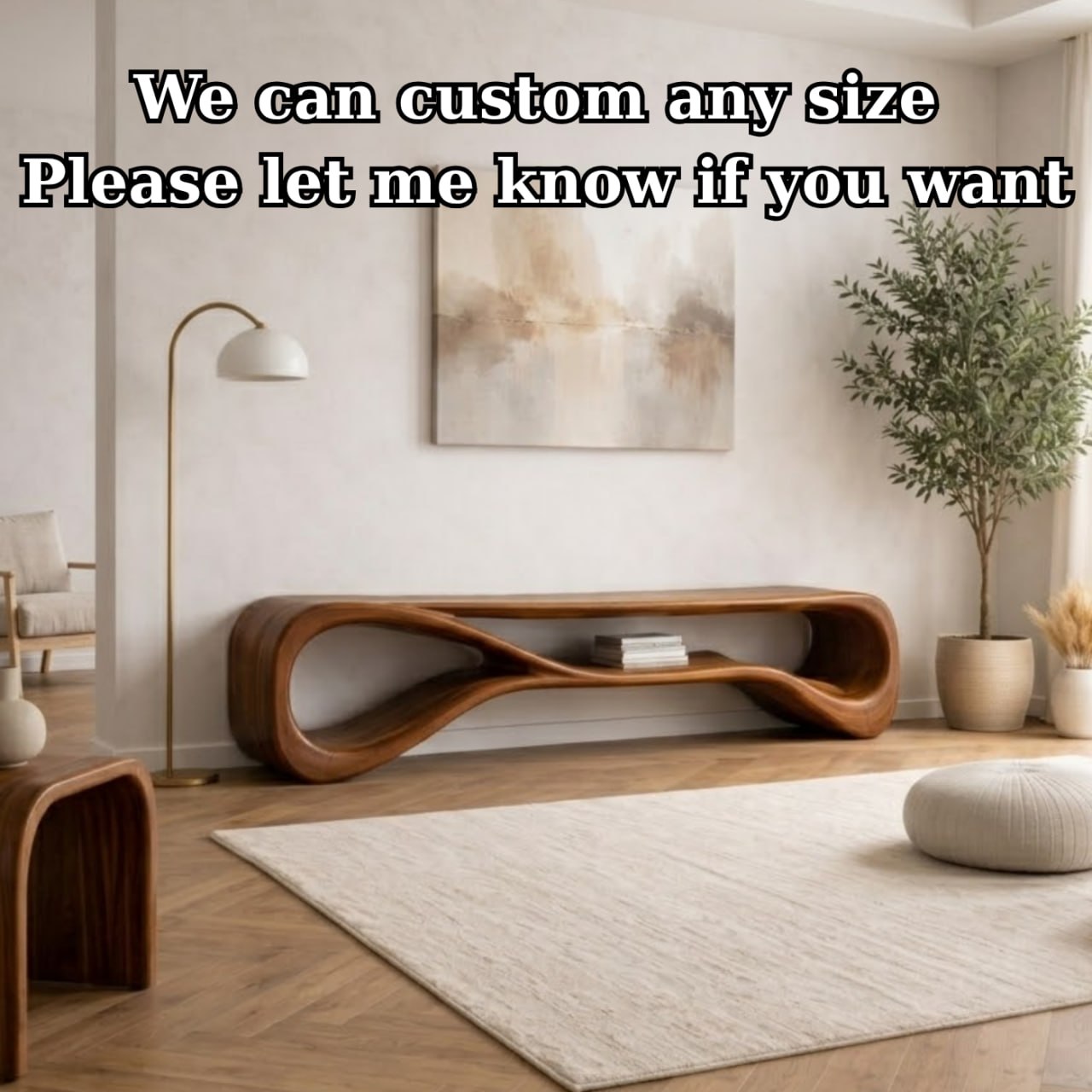 Solid Wood Entryway Bench with Sculptural Wave Design and Open Shelf Storage
