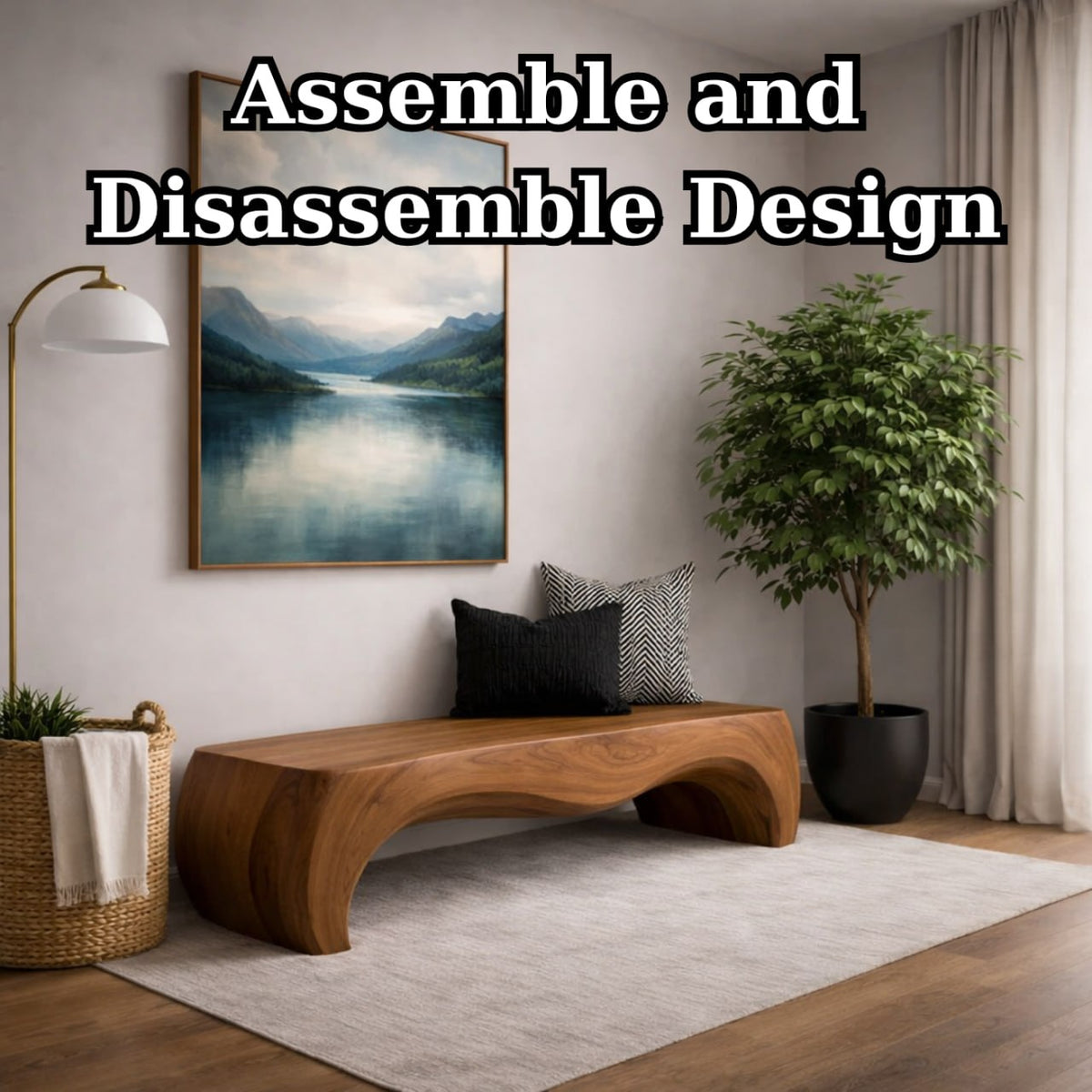 Solid Wood Entryway Bench with Smooth Curved Base and Minimal Organic Design