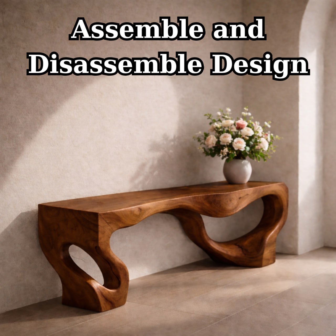 Solid Wood Entryway Bench with Sculptural Organic Base