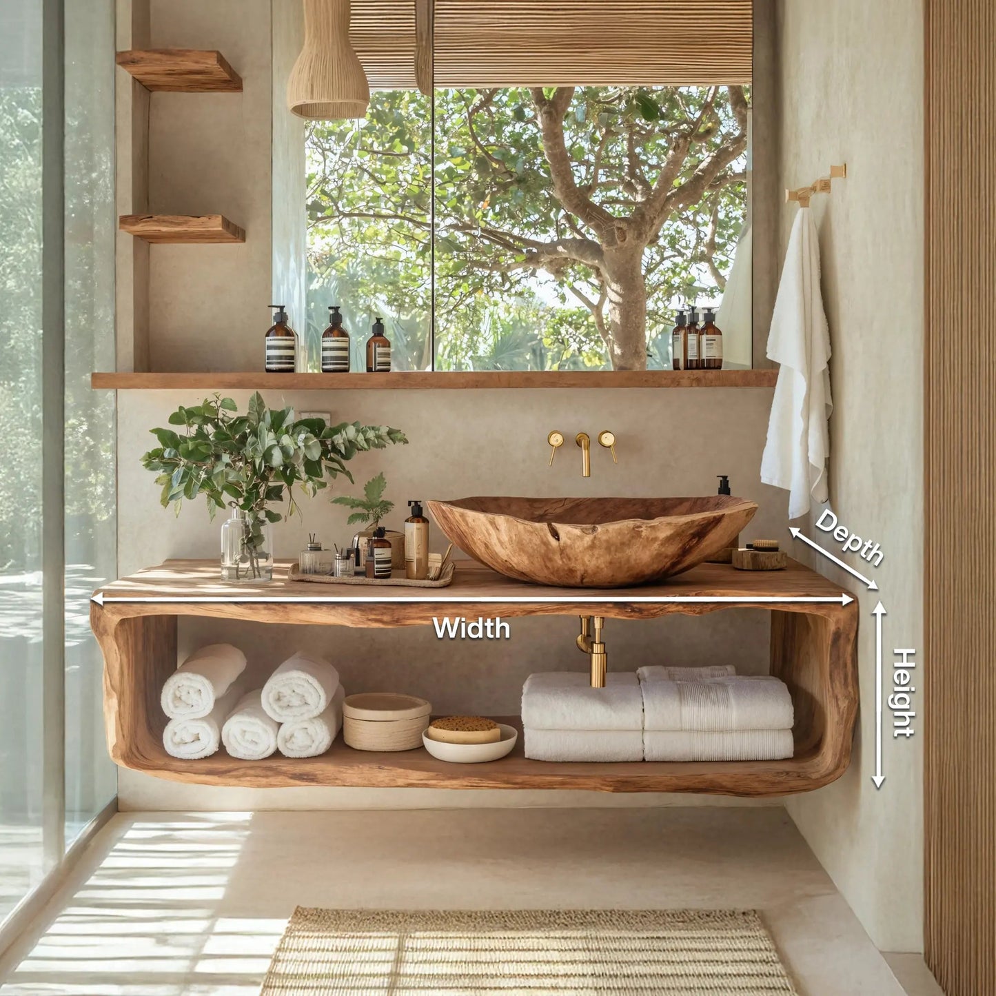 Handcrafted Wooden Vanity For Bathroom Natural Look Kitchnce