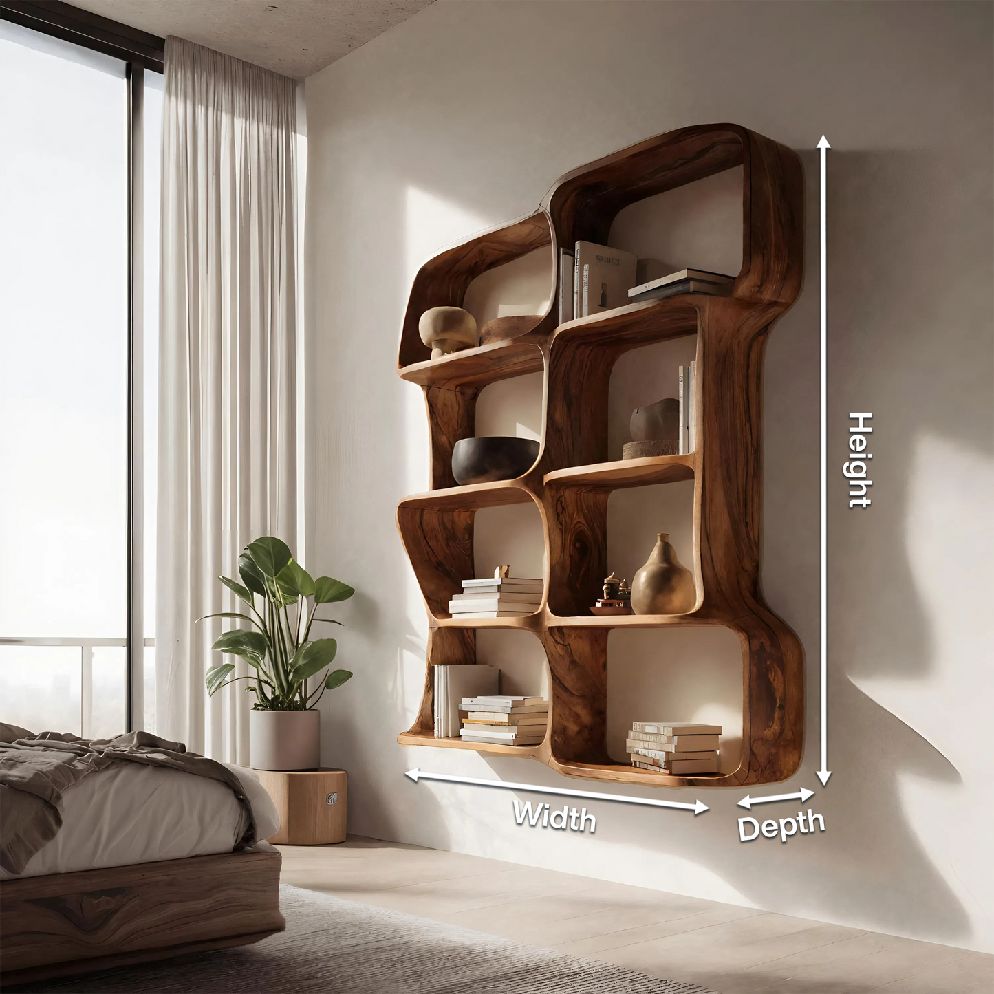 Modern Sculptural Floating Bookshelf For Bedroom Or Living Room Kitchnce