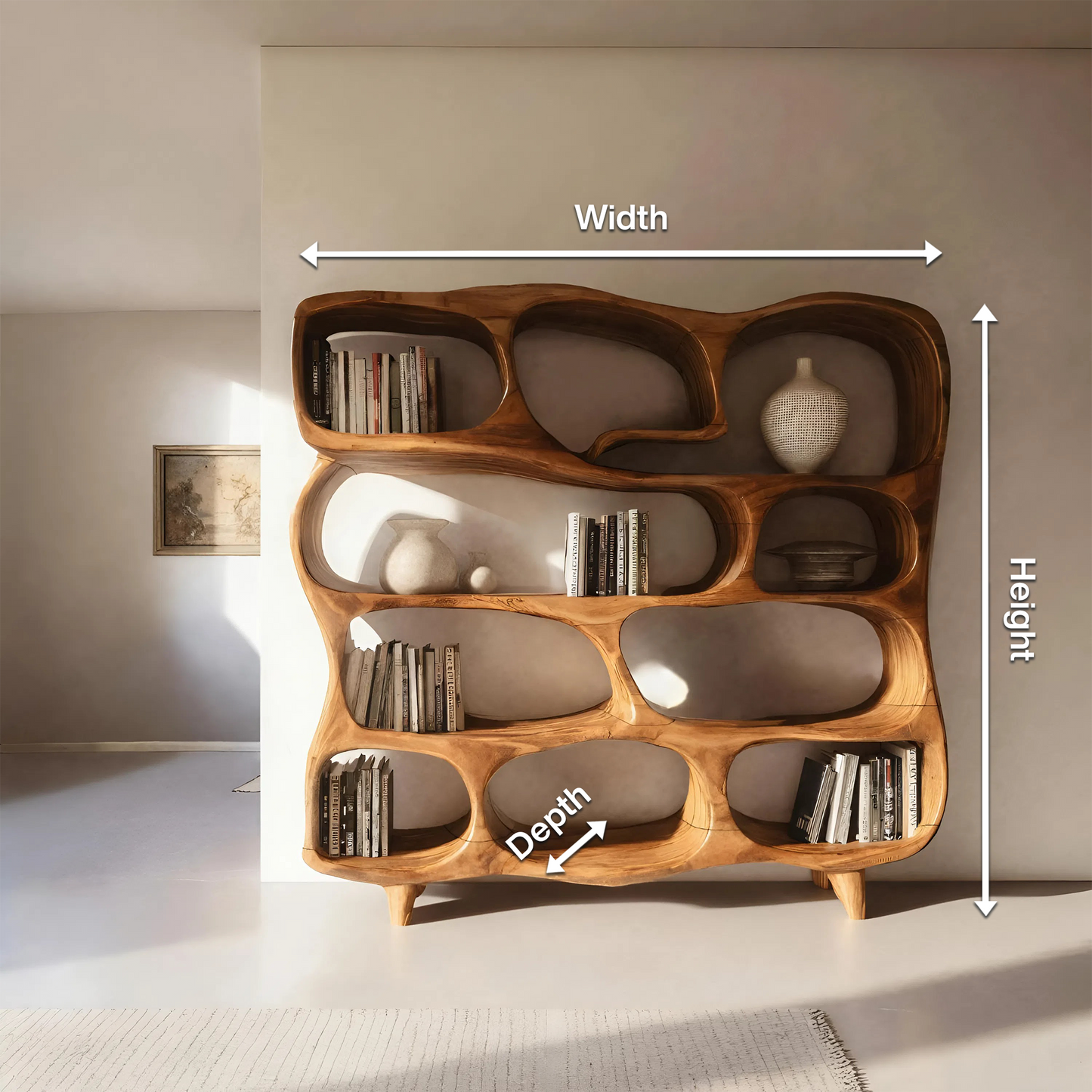 Modern Handcrafted Bookshelf With Curved Design For Living Room Kitchnce