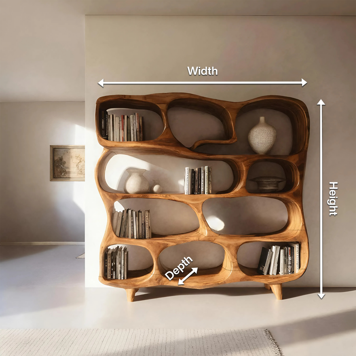 Modern Handcrafted Bookshelf With Curved Design For Living Room Kitchnce
