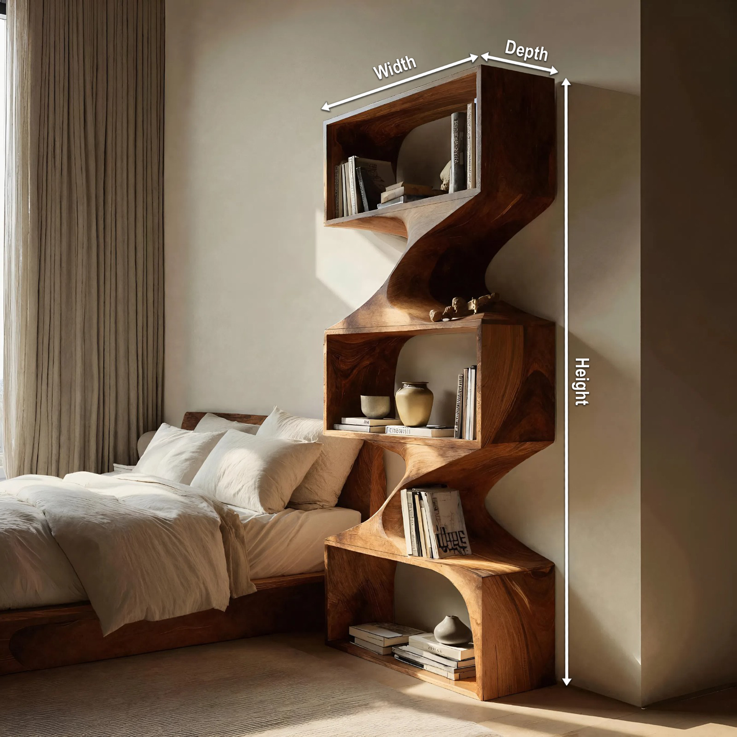 Modern Sculptural Wall Bookcase For Living Room Or Office Kitchnce