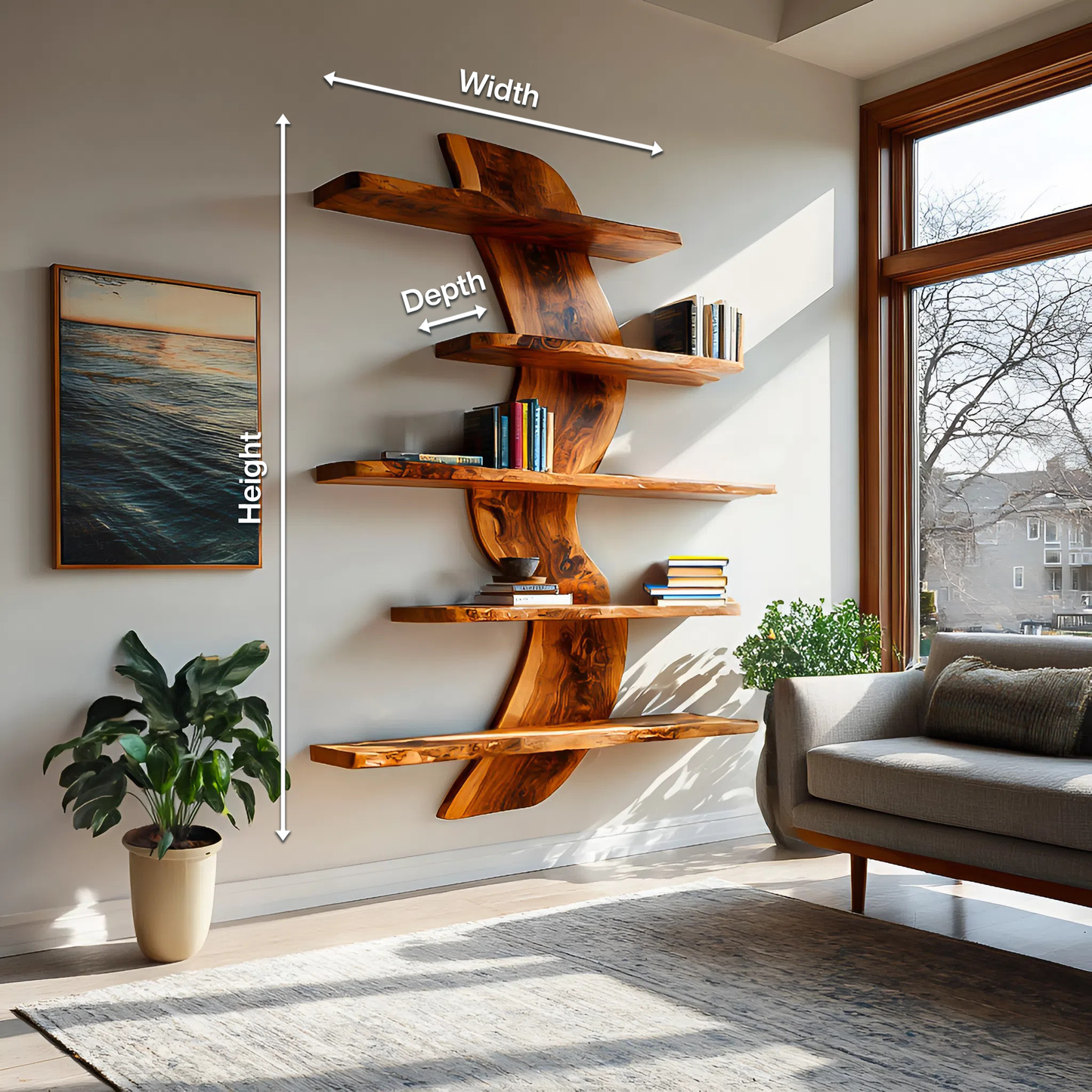 Sculptural Wall Mounted Bookshelf For Modern Living Room Kitchnce