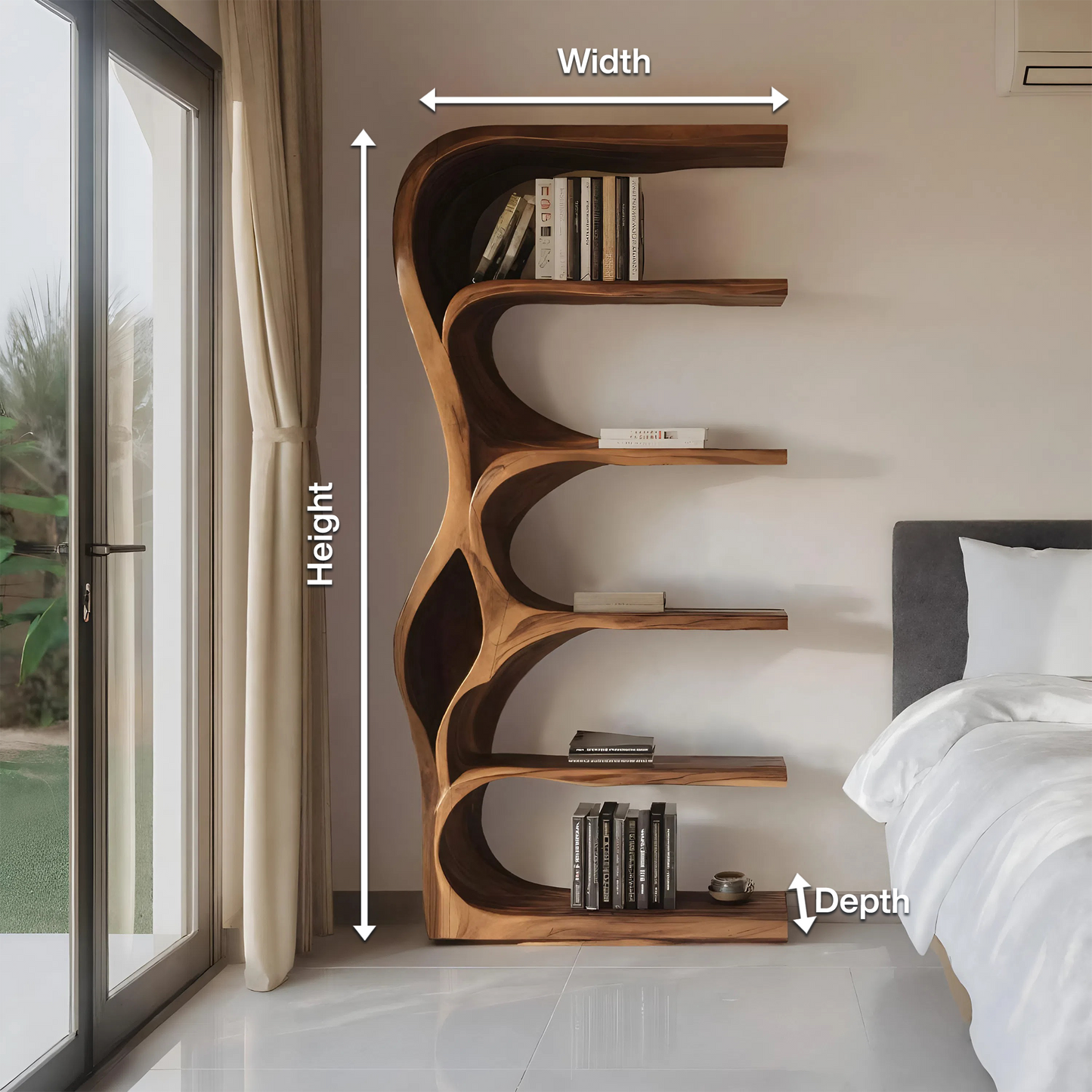 Organic Bookshelf With Curved Open Shelving For Bedroom Decor Kitchnce