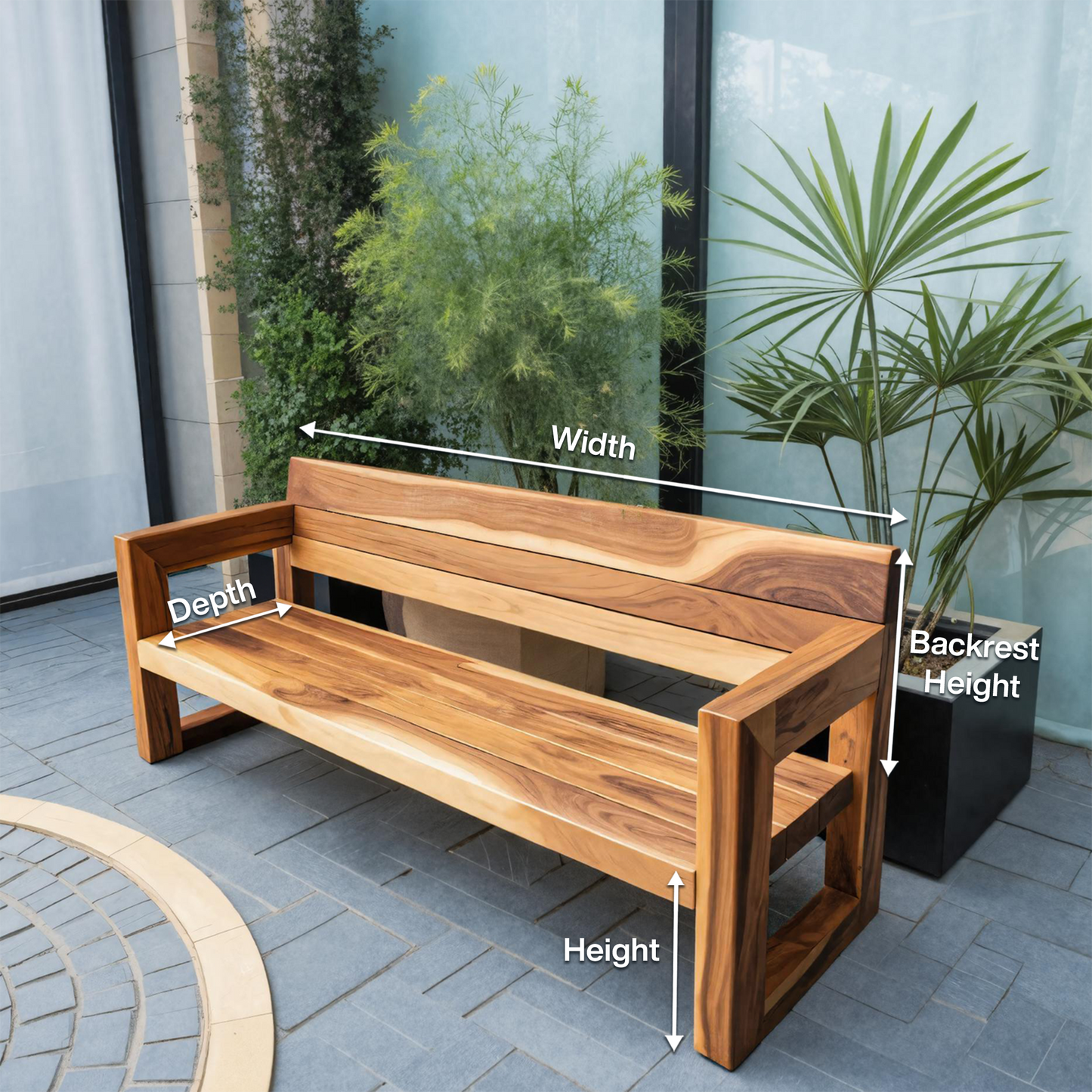 Modern Solid Wood Outdoor Bench With Armrests For Garden Or Entryway Kitchnce