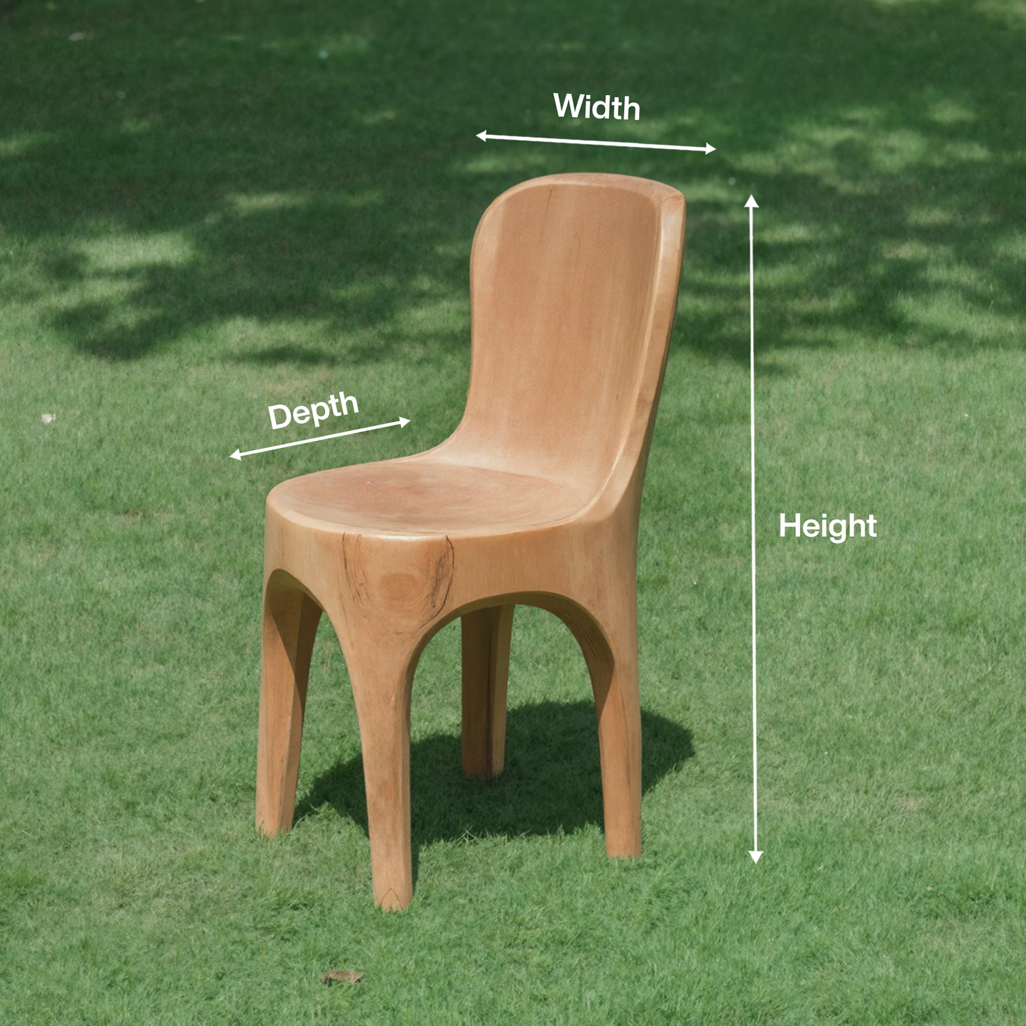 Sculptural Solid Wood Chair With Curved Seat For Garden Or Indoor Decor Kitchnce