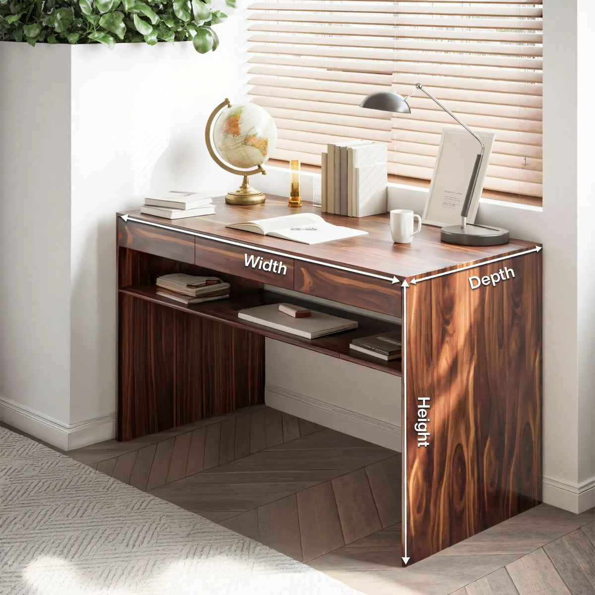 Mid Century Modern Solid Wood Writing Desk With Drawers For Home Office Kitchnce