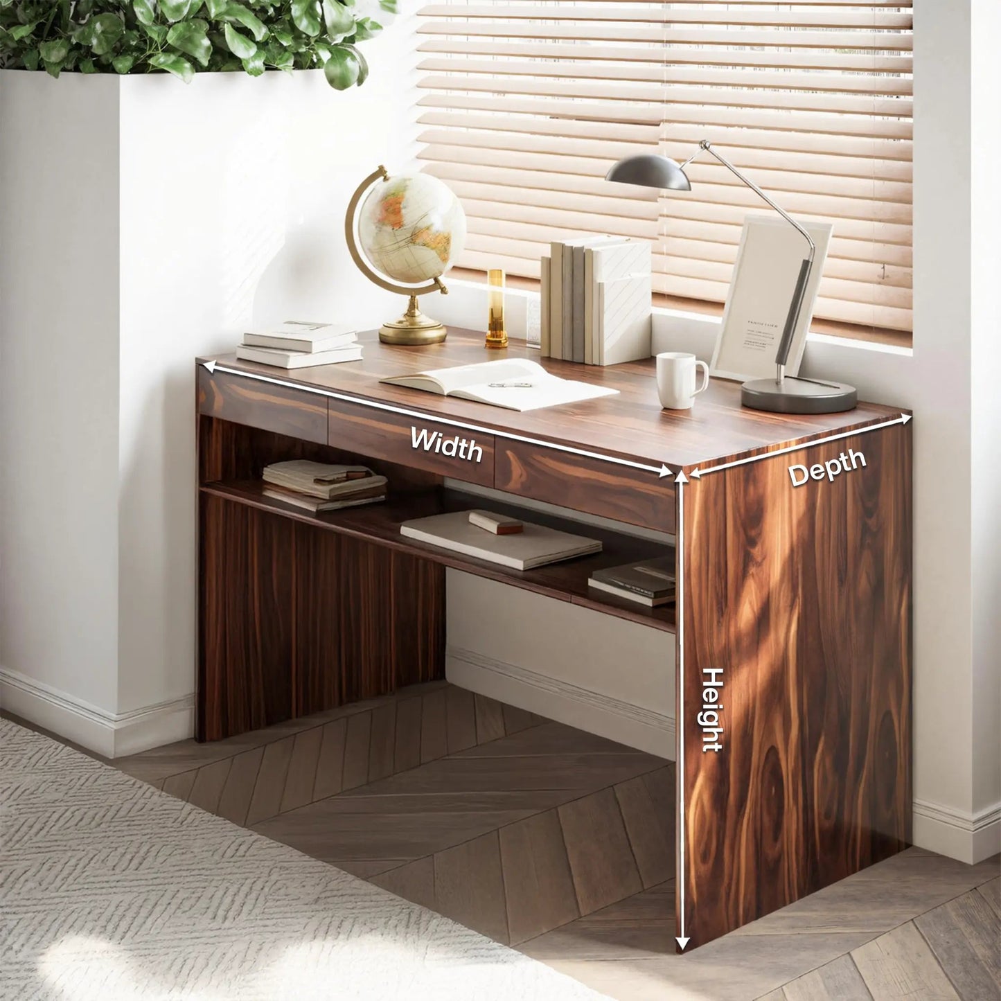 Mid Century Modern Solid Wood Writing Desk With Drawers For Home Office Kitchnce