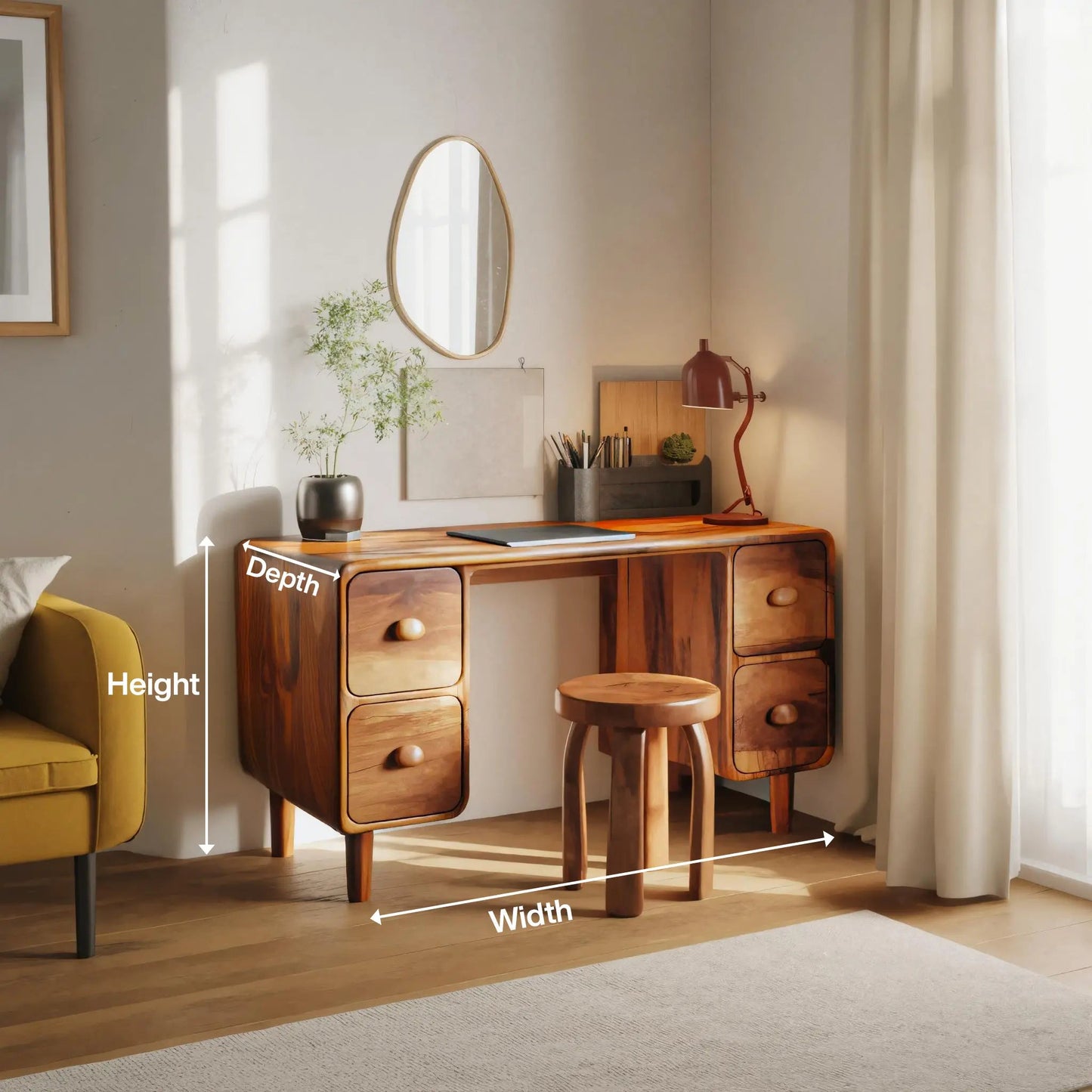 Modern Rounded Corner Desk With Drawers For Home Office Workspace Kitchnce