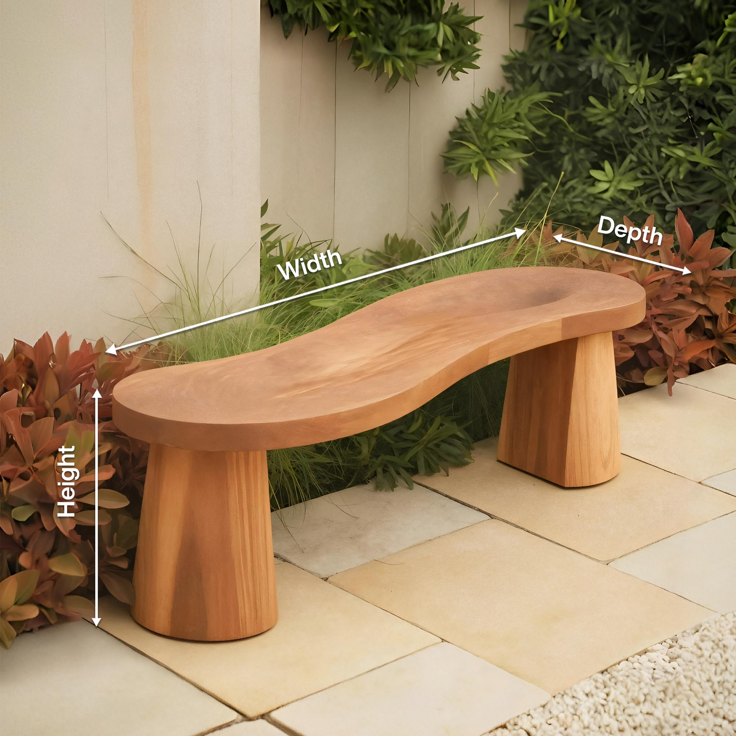 Organic Curved Wood Bench For Garden Or Entryway Kitchnce