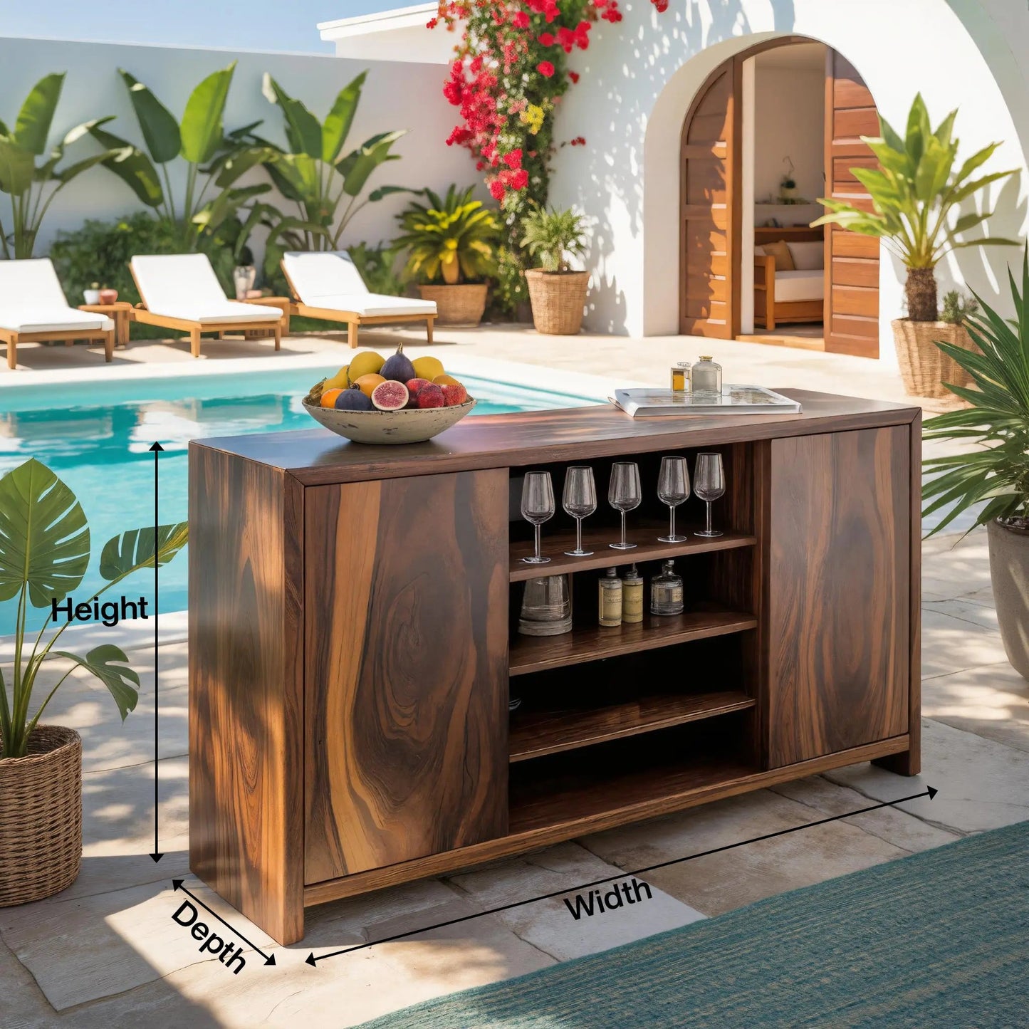 Modern Outdoor Bar Cabinet With Wine Storage For Patio Kitchnce