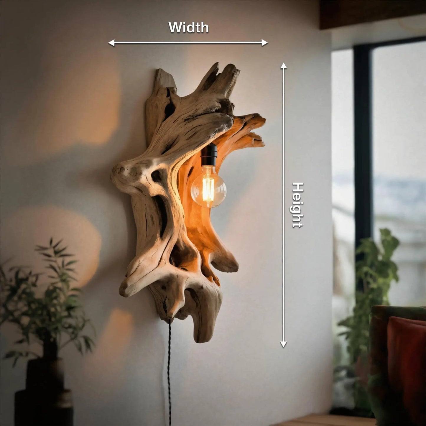 Driftwood Wall Lamp With Carved Form For Rustic Modern Living Room Kitchnce