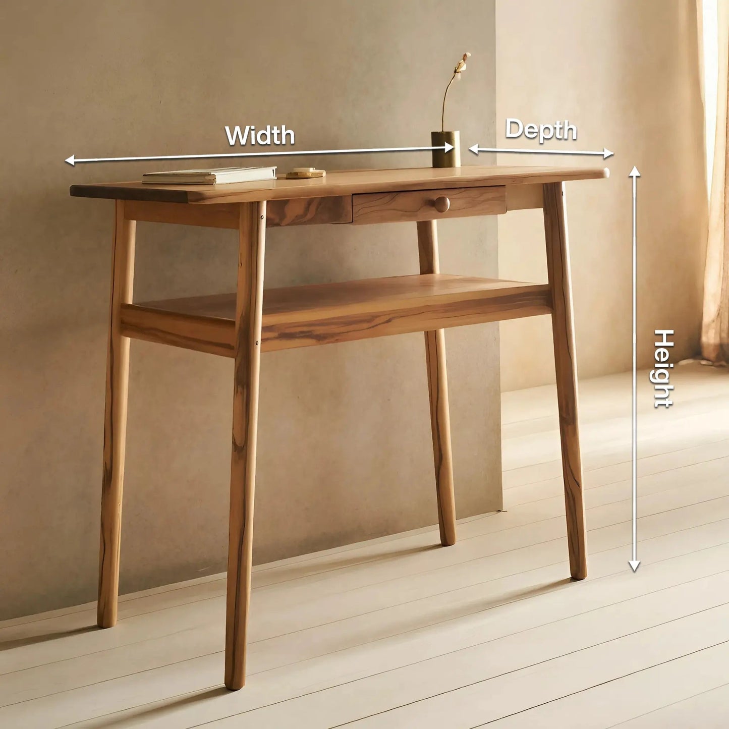 Modern Minimalist Wood Writing Desk With Drawer For Home Office Or Entryway Kitchnce