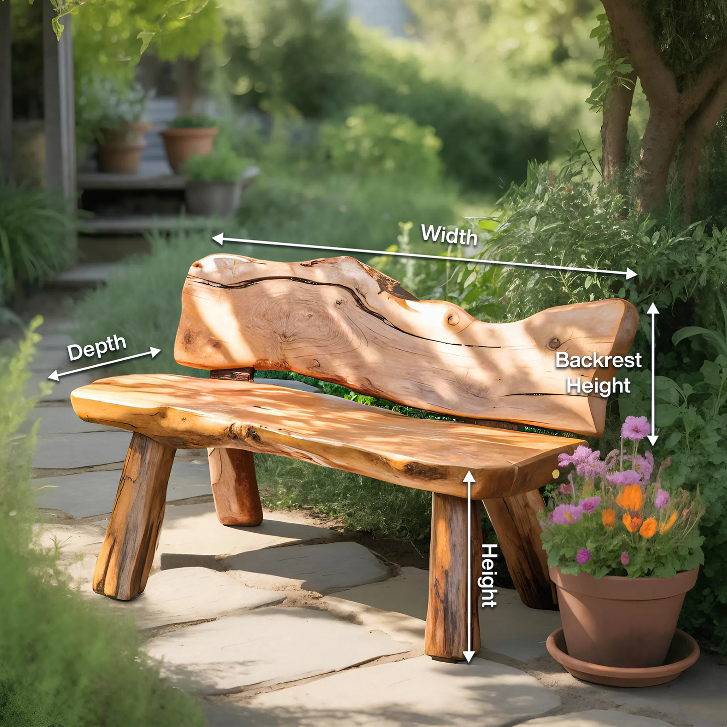 Rustic Live Edge Garden Bench For Patio Backyard And Forest Cabin Kitchnce