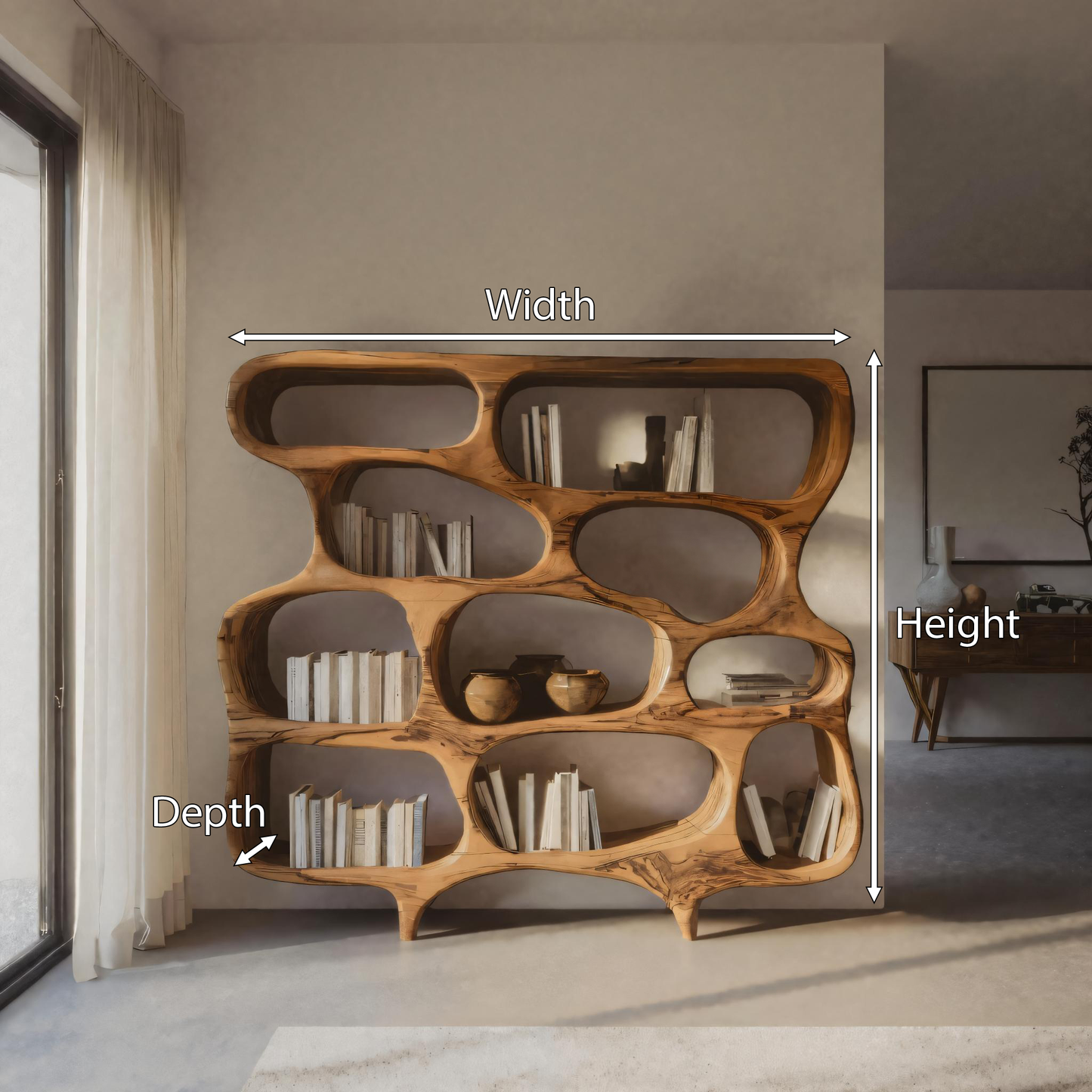 Artistic Bookshelf With Curved Design For Living Room Interior Kitchnce