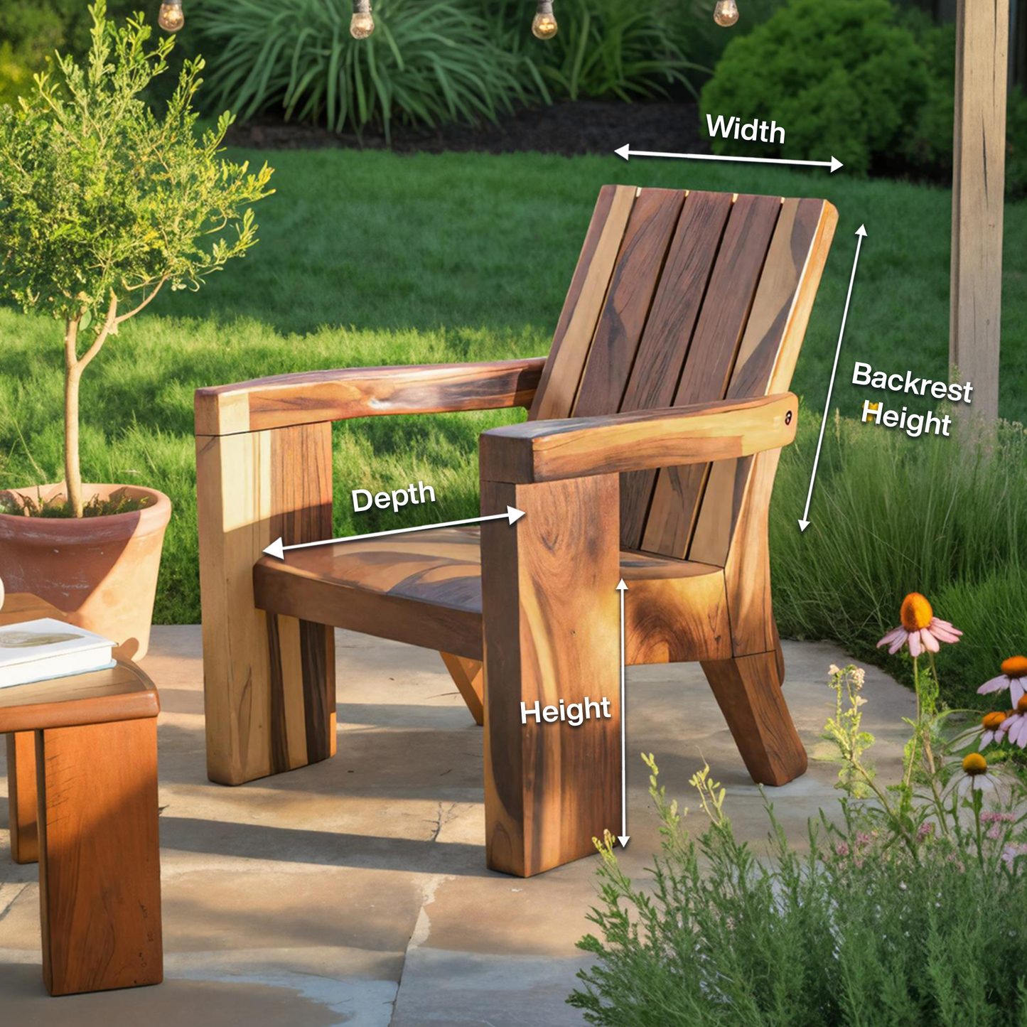 Rustic Outdoor Wooden Lounge Chair With Armrests For Garden Or Porch Kitchnce