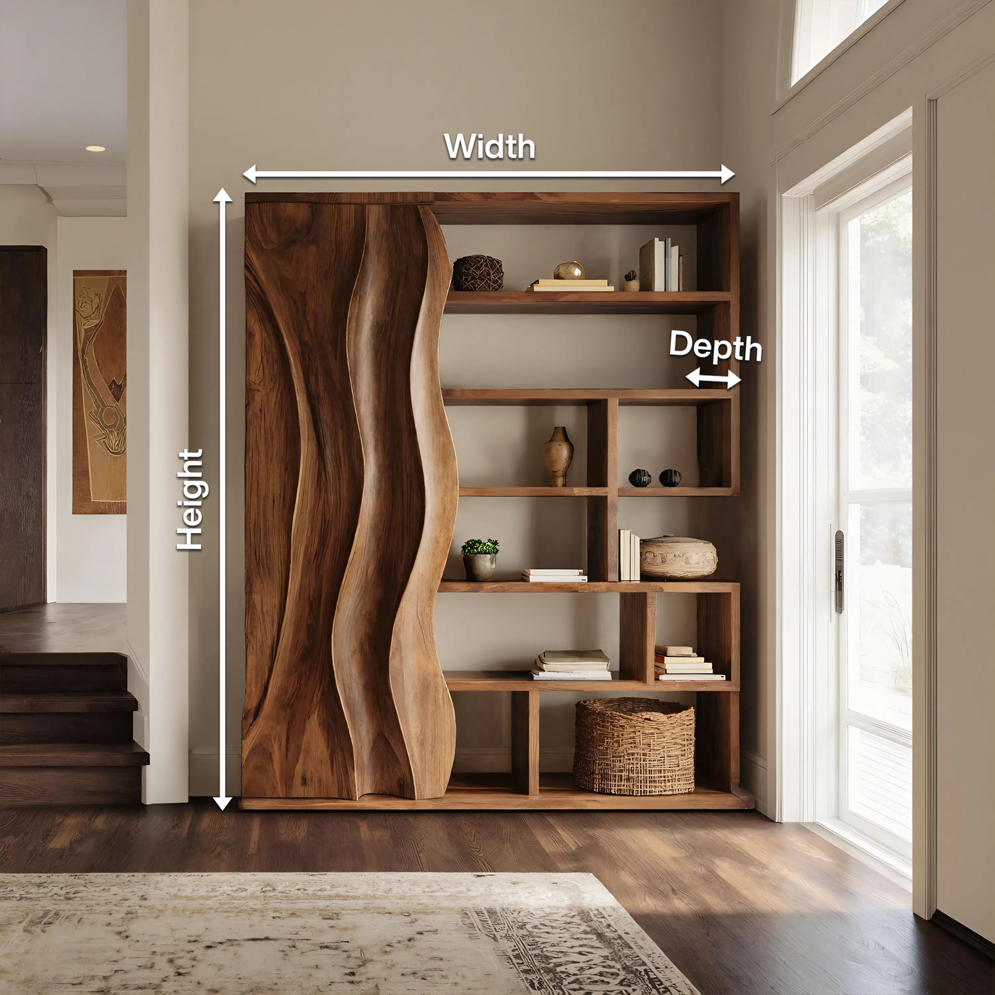 Modern Bookshelf With Wave Door For Home Decor Kitchnce