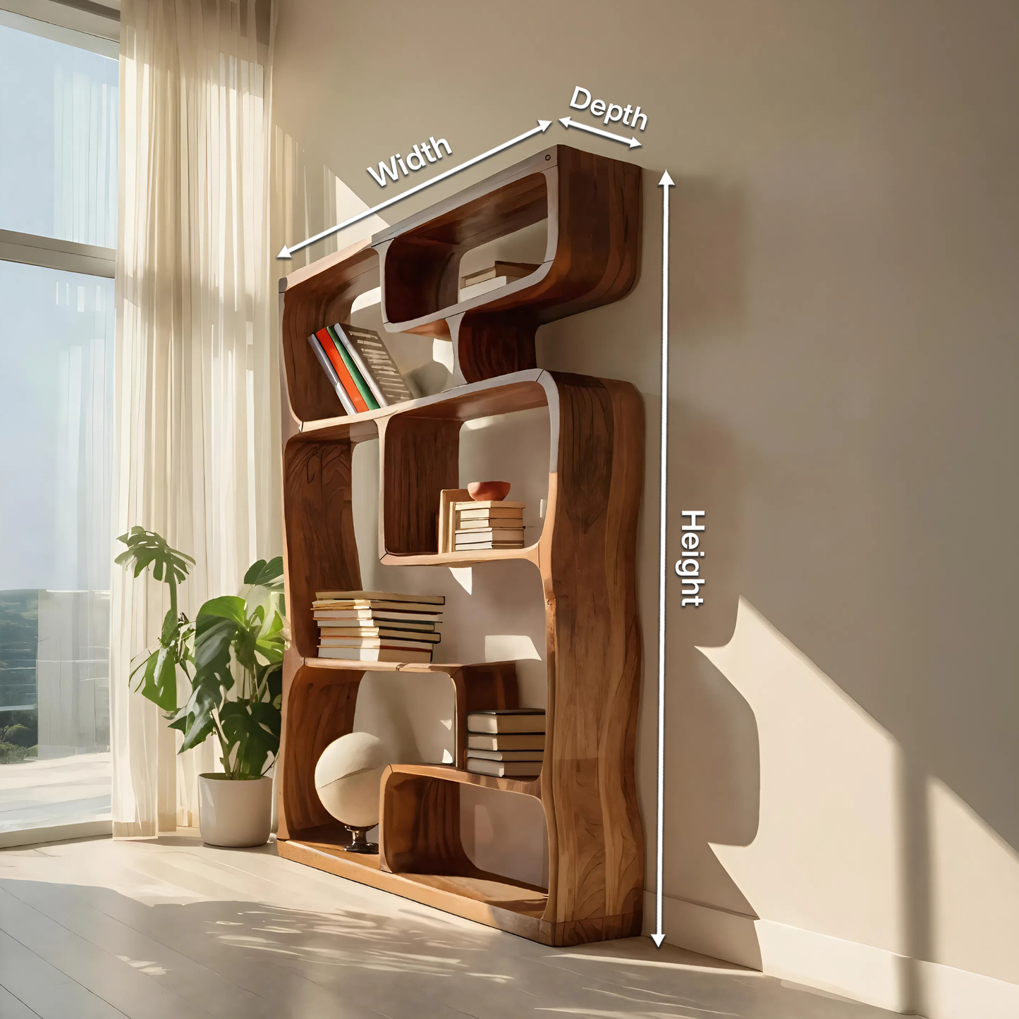 Modern Sculptural Bookshelf With Geometric Design For Living Room Kitchnce
