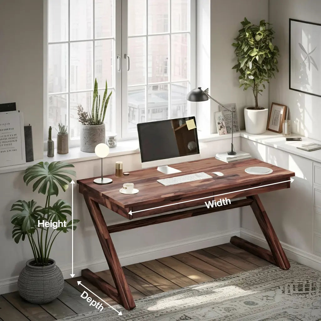 Modern Z Leg Wooden Writing Desk With Drawers For Home Office Or Studio Kitchnce