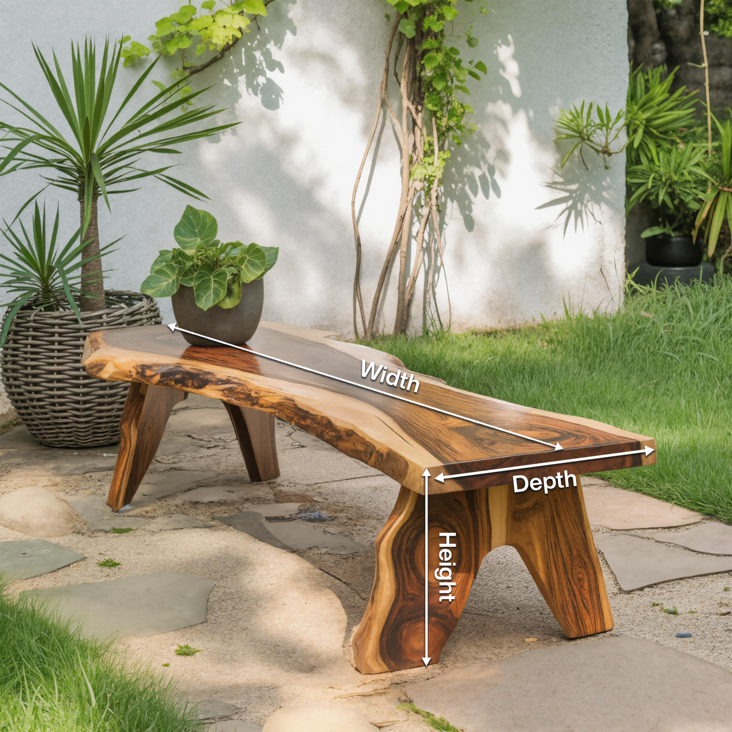 Rustic Live Edge Wooden Bench For Patio Or Garden Kitchnce