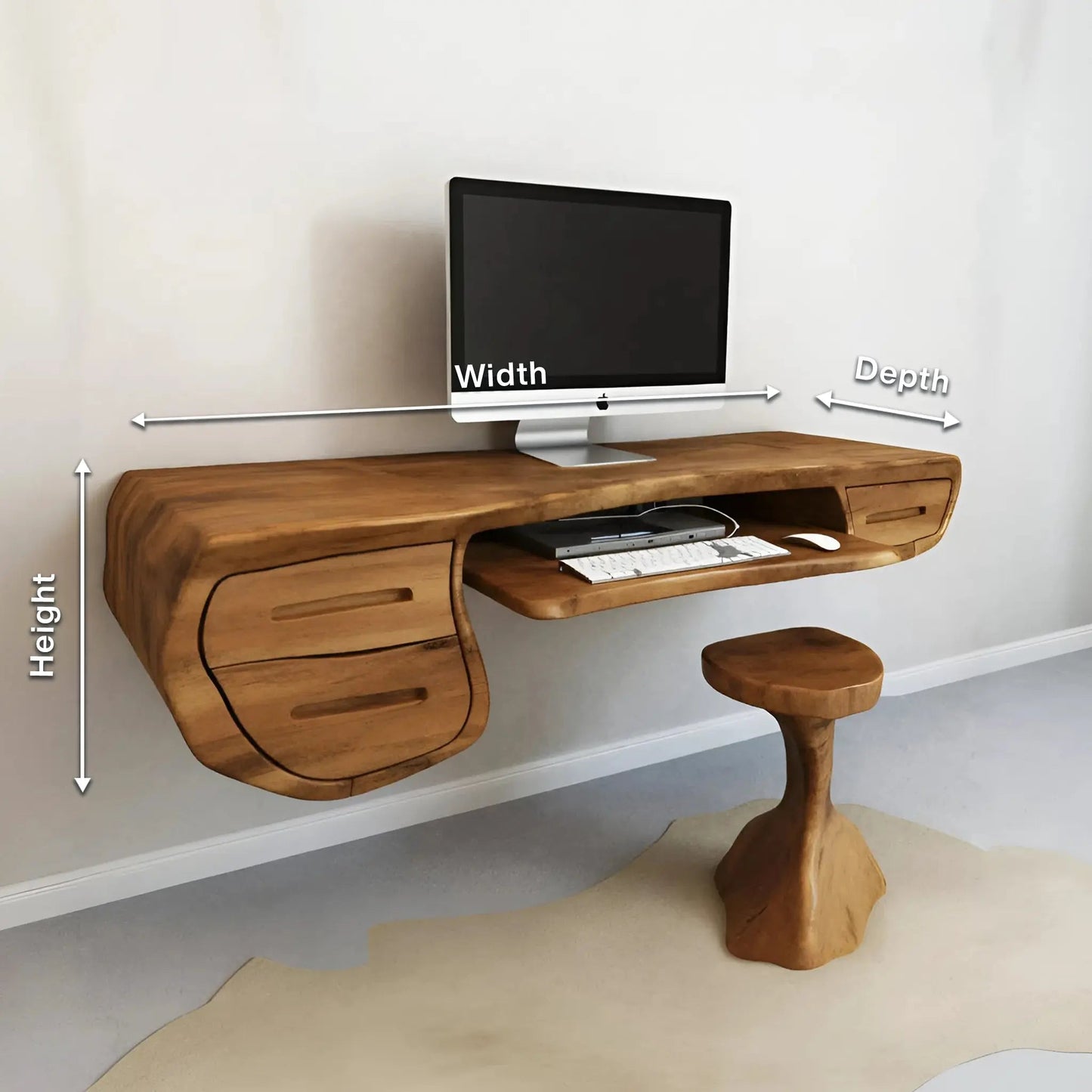 Floating Sculptural Desk With Drawers For Home Office And Studio Kitchnce