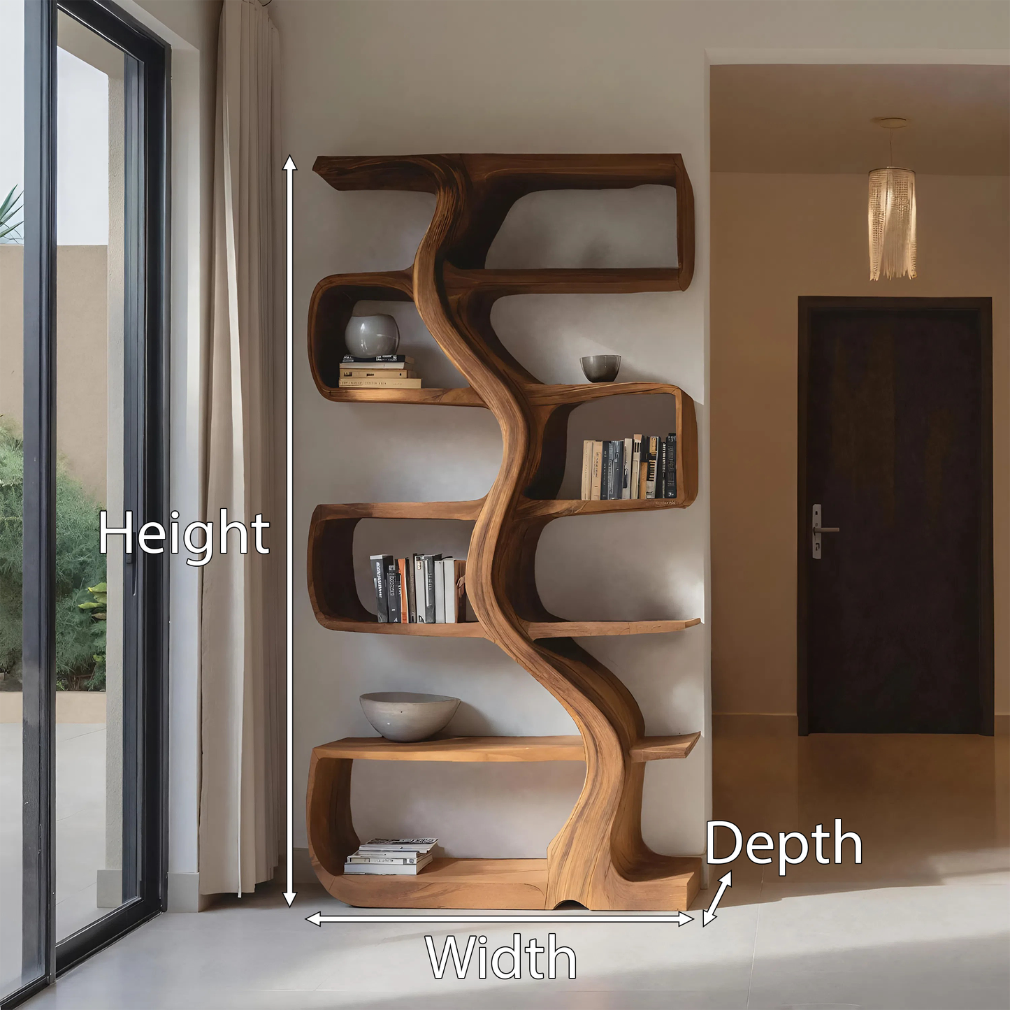 Organic Sculptural Bookshelf With Wavy Design For Living Room Kitchnce