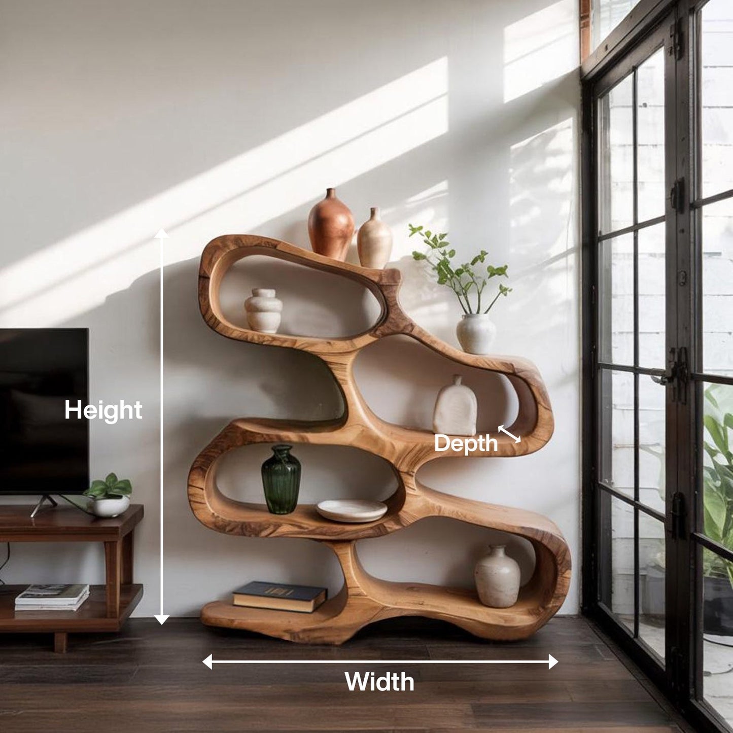Sculptural Bookshelf For Living Room Or Office Kitchnce